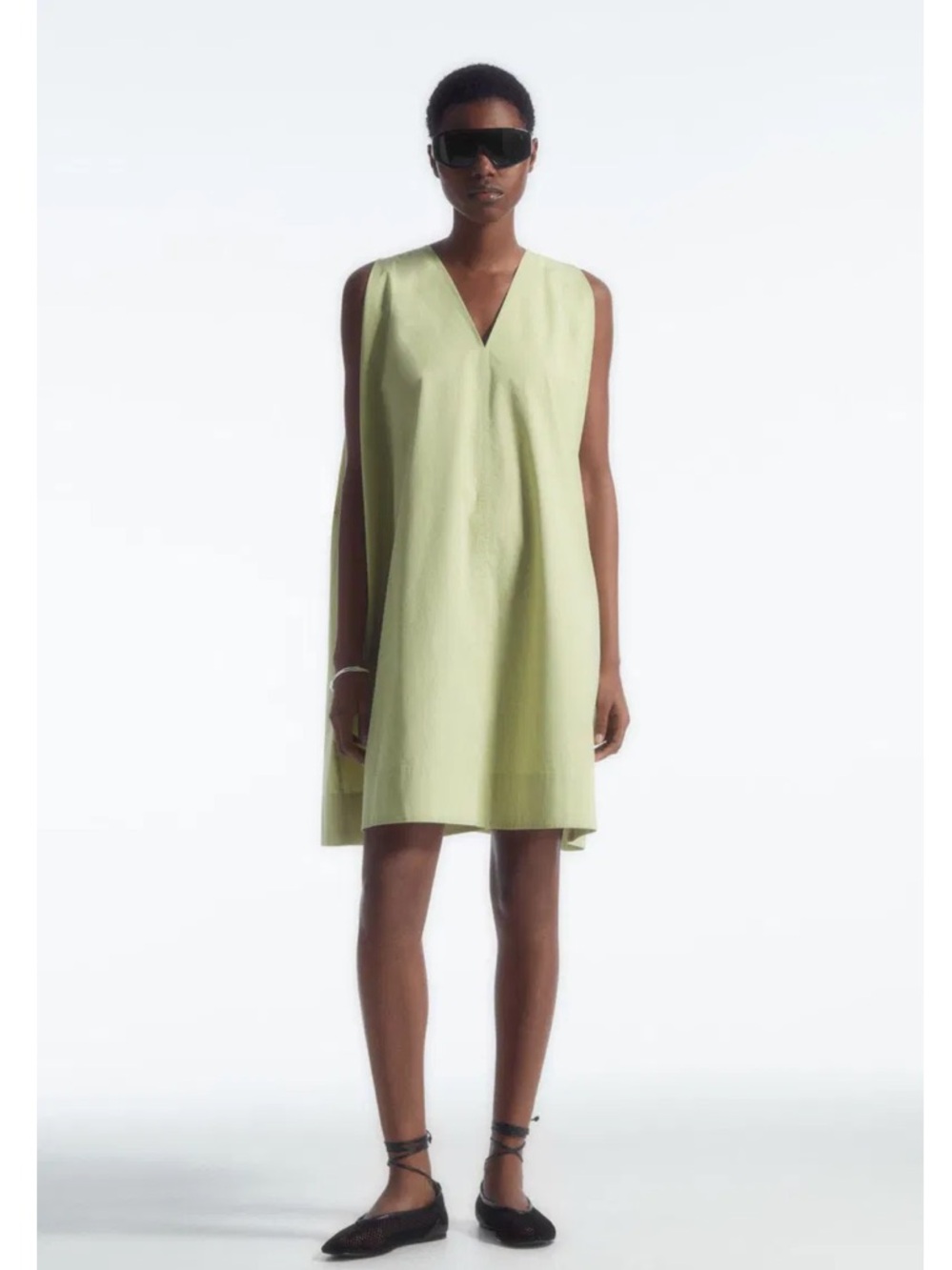 COS Pale Lime V-Neck Sleeveless Mini Dress